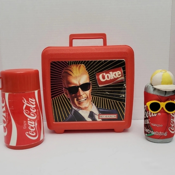 Vintage Max Headroom Aladdin Lunchbox Coca Cola Thermos Coca Cola Bean B… - Picture 2 of 6